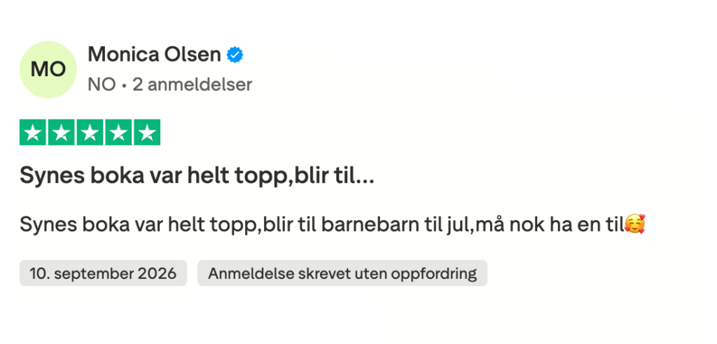 5 av 5 stjerner – Anmeldelse fra Trustpilot